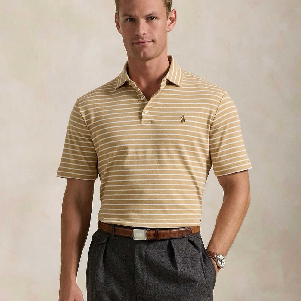 Men's Striped Polo Shirt - Tan
